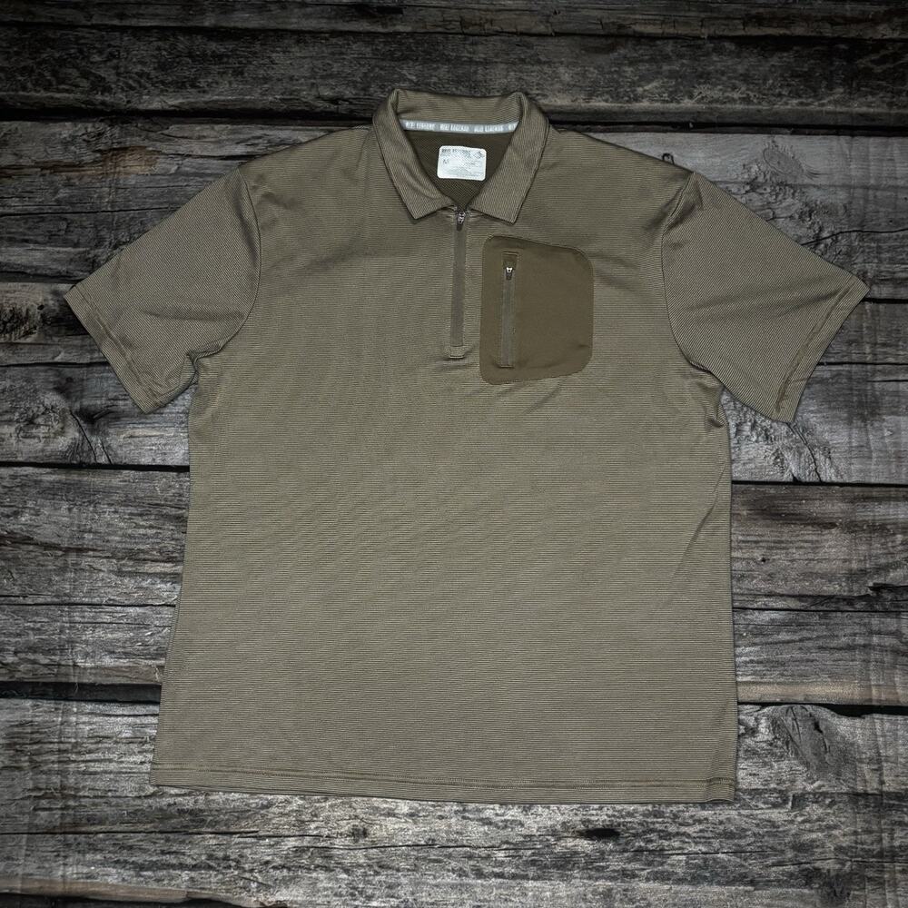 Reel Legends Shirt Mens Medium Free Line Brown Zip Fishing Vented Polo 1/4 Zip